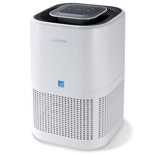 Aurora AR100W Air Purifier for Mold, Smoke, Dust, Odors, Pollen, Allergens, and Germs with H13 True HEPA Filter and 3-Stage Purification, Covers Up to 1,100 ft², Energy Star certified, White