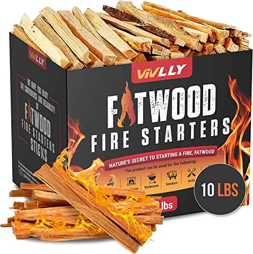 Vivlly Fatwood Fire Starter Pack – Starter Wood for Fireplace – Small Wood Logs for Campfire Stove, Grilling & Cooking – Firewood Lighter Kindling Sticks – Firepit Burning (10 lb)