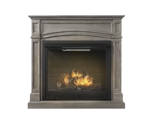 Comfort Glow Dual Fuel Ventless Gas Fireplace with Remote and Mantle The Montreal, Natural Gas or Liquid Propane, 33,000 BTU, Heats 1,400 sq ft - Pewter Oak Finish Gas Fireplace