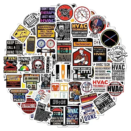 100Pcs HVAC Stickers and Decals for Hard Hat — Gifts for HVAC Technicians, HVAC Gifts for Men, HVAC Tools Stickers