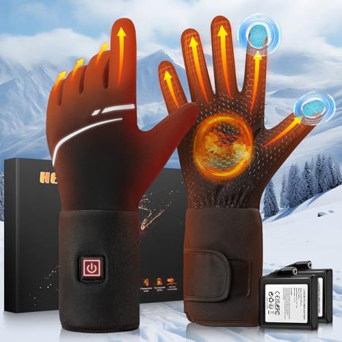 Heated Glove Liners, Thin Heated Gloves for Men Women 7.4V with 3200mAh*2 Battery, Rechargeable Heated Gloves Touchscreen for Arthritis Hands,Electric Gloves for Typing Driving Skiing Cycling Hiking,M