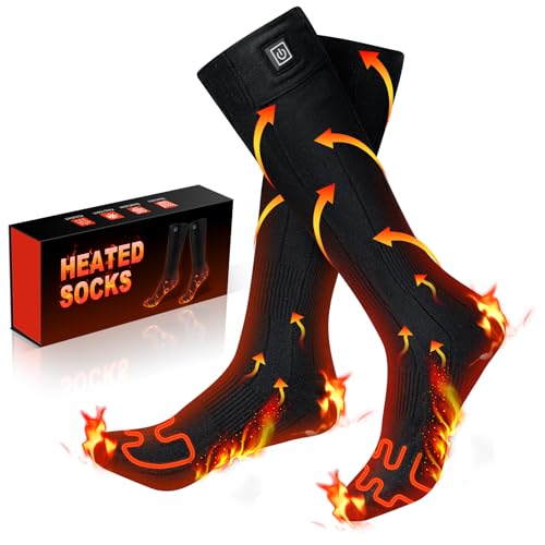 Heated Socks for Men Women, 7.4V 3000mAh Rechargeable Electric Heated Socks Foot Warmers 3 Heating Settings, Winter Washable Thermal Warming Socks for Outdoor Riding Skiing Camping Fishing Hunting