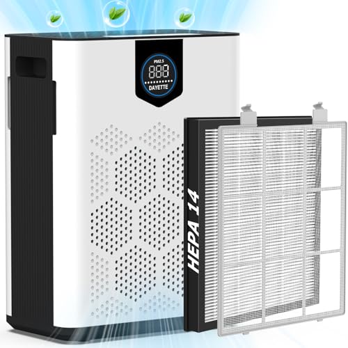 DAYETTE Air Purifiers for Home Large Room, H14 Hepa filter with Washable PreFilters, Air Purifiers for Room Up to 3000 Ft², Air Quality Monitor, 22dB Sleep Mode