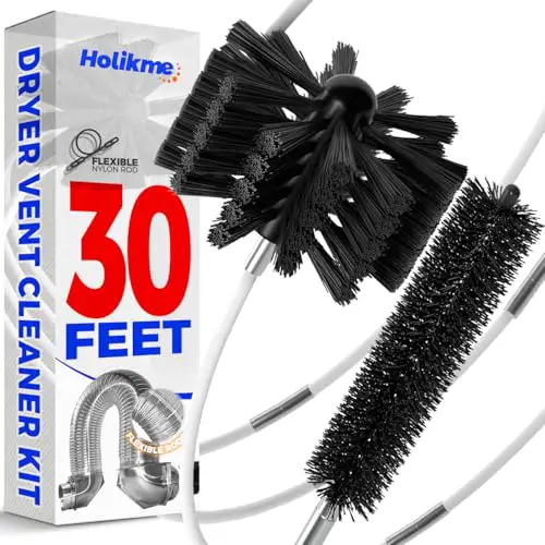 Holikme 30 Feet Dryer Vent Cleaner Kit, Flexible Lint Brush with Drill Attachment, Fireplace Chimney Brushes Extends Up to 30 Feet for Easy Cleaning, Use with or Without a Power Drill