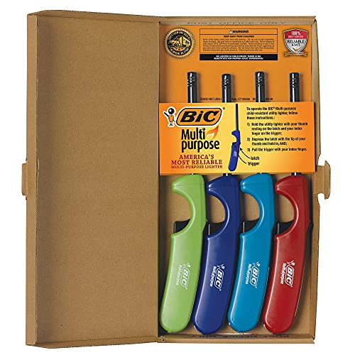 BIC Multi-Purpose Classic Edition Lighters, Great for Holiday Candles and Fireplaces, Assorted Colors, 4-Pack (Colors May Vary)