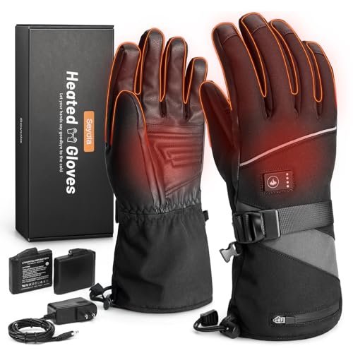 Heated Gloves for Men Women, Electric Waterproof & Windproof Rechargeable Battery Winter Motorcycle Warm Gloves with Touchscreen for Hunting Cycling Skiing Hiking Camping Working (Large)