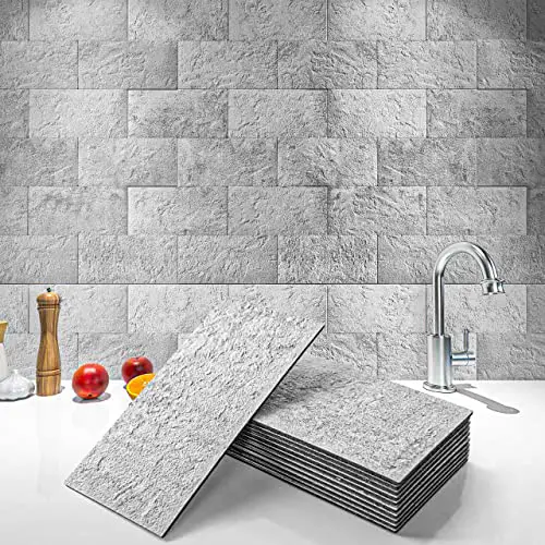 Art3d 102-Piece Backsplash Tile Peel and Stick for Stove Kitchen Bathroom Fireplace, 3in. × 6in. Stick on Subway Tile Natural Stone White