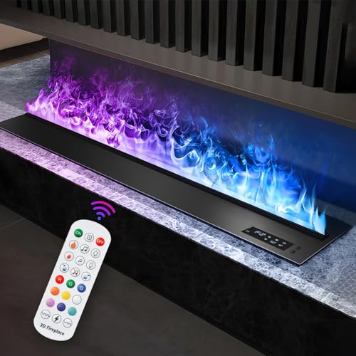 Water Vapor Fireplace Recessed Multicolour Realistic Atomized Flame, Electric Fireplace with Manual Water Control and Remote Control,with 5ft Power Cord,Size: L31.5 x W7.87x H8.27 in