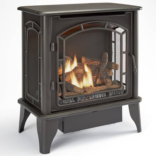 Bluegrass Living Panorama Vent Free Dual Fuel 3-Sided Gas Stove - 23,000 BTU, Remote Control, Black Finish - Model# BTSD23RT