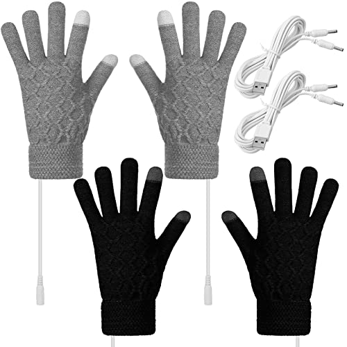 Bencailor 2 Pairs USB Winter Heated Gloves Mitten Hand Washable Knitting Touchscreen Laptop Gloves (Novel)