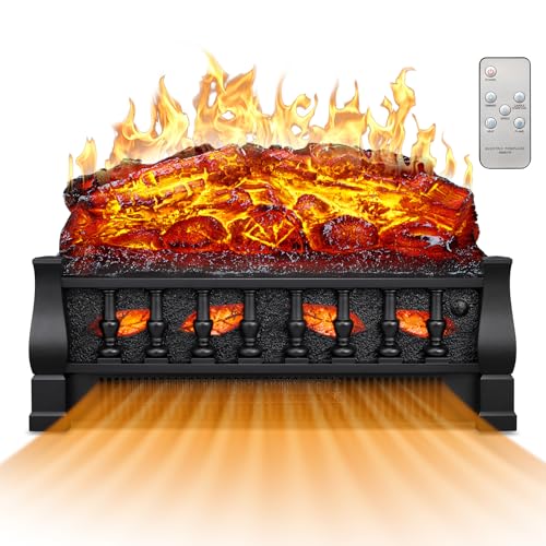 21 Inches Electric Fireplace Insert Log Heater Set, Freestanding Heater with Adjustable Flame Brightness and Flicker Speed, 750w/1500w Heating, Overheat Protection, Remote Control