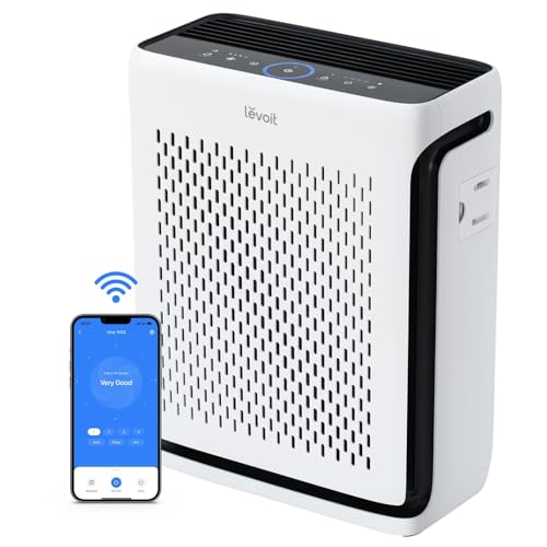 LEVOIT Air Purifiers for Home Large Room Bedroom Up to 1110 Ft² with Air Quality and Light Sensors, Smart WiFi, Washable Filters, HEPA Sleep Mode for Pets, Allergies, Dust, Pollen, Vital 100S-P, White