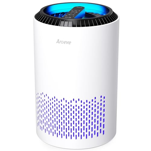 AROEVE Air Purifiers for Bedroom Home, Air Purifier Air Cleaner For Smoke Pollen Dander Hair Smell Portable Air Purifier with Sleep Mode Speed Control For Bedroom Office Living Room, MK01- White