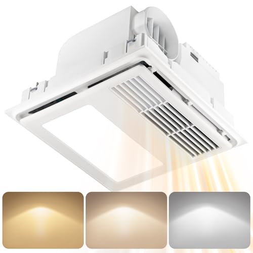 GROWNEER Bathroom Exhaust Fan with Heater, 110 CFM 1.5 Sone Bathroom Exhaust Fan with Light, 35W Bathroom Fan with LED Light 2700K/3500K/5000K Adjustable, White (3-Color Adjustable)