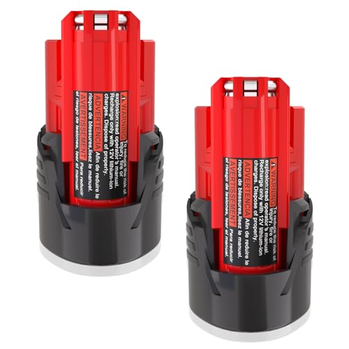 Ziment 2 Packs 12V Battery Replace for Milwaukee M12 Battery, 3.0Ah M-12 Battery Compatible for Milwaukee 12V Tools/Heated Jacket 48-11-2420 48-11-2440 48-11-2402 48-11-2411 Cordless Power Tools