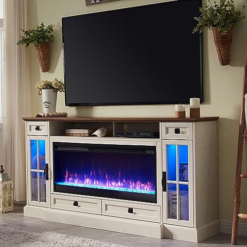 OKD Fireplace TV Stand for 80 Inch TV, Farmhouse Entertainment Center with 42