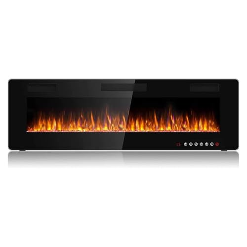 BOSSIN 60 inch Ultra-Thin Silence Linear Electric Fireplace, Recessed Wall Mounted Fireplace, Fit for 2 x 4 and 2 x 6 Stud, 12 Adjustable Flame Color & Speed,Touch Screen Remote Control with 8h Timer