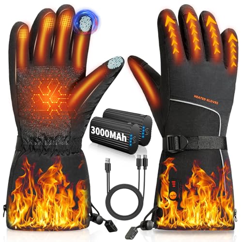 NDEOSO Heated Gloves for Men and Women, Rechargeable Electric Heated Gloves 3000mAh 7.4V, Waterproof Touch Screen Heated Gloves, Skiing, Hunting, Riding, Hiking, Fishing, Working Heated Gloves, XL