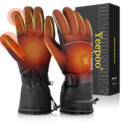 Yeepoo Heated Gloves for Men Women, 6000mAh x 2 Rechargeable Battery Electric Heating Ski Gloves, Winter Warm Thermal Gloves for Skiing Snowboarding Hiking Hunting Camping Raynaud Winter Sports