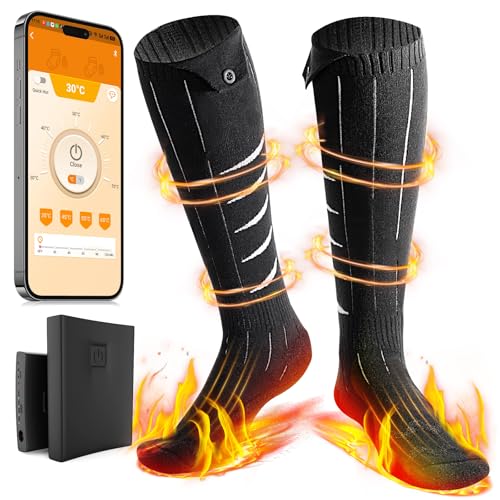 Heated Socks for Men Women,Heated Socks with 5000mAh Rechargeable Battery,Electric Heated Socks for Skiing Fishing Hunting Hiking Cycling Camping,Washable Warm Socks for Outdoor Work,with App Control