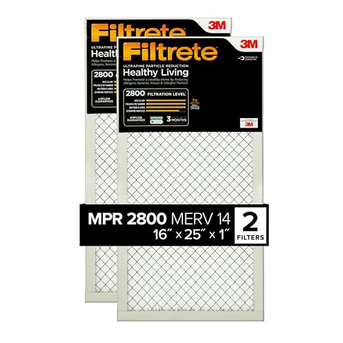 Filtrete 16x25x1 Air Filter, MPR 2800, MERV 14, Healthy Living Ultrafine Particle Reduction 3-Month Pleated 1-Inch Air Filters, 2 Filters, White