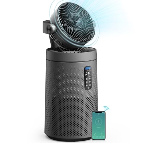 AROEVE Air Purifiers Fan for Home Large Room With 2-In-1 Air Circulator Fan System And Smart WIFI Cover 1980 Sq.Ft Oscillating Air Purifier With Washable Filter For Indoor Whole Home, MK08W-Space Gray