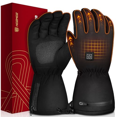 HOZMOZ Heated Gloves for Men Women Rechargeable, 3000mAh Battery Powered Heated Ski Gloves Touchscreen, Waterproof Electric Heated Gloves for Winter Snowboarding Skating Working, Gifting Package