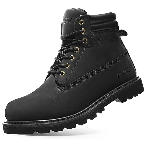 SAFETY LOONG Work Boots for Men Soft Toe Non Slip Rubber Sole Comfortable Leather Goodyear Welt Waterproof Construction Boots Black 10.5