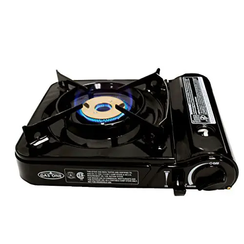 GAS ONE GS-3800DF Dual Spiral Flame 11,000 BTU Portable Gas Stove with Heavy Duty Clear Carrying Case, CSA Listed , Black