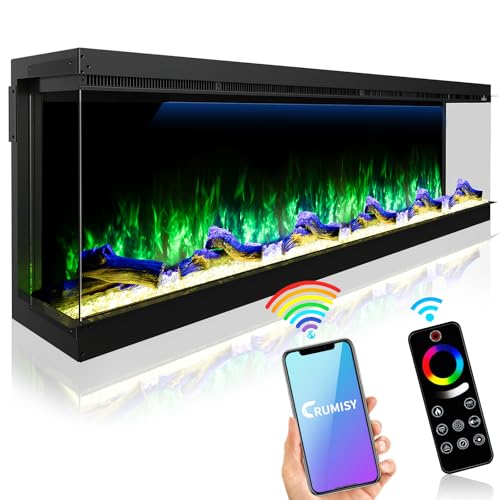 Crumisy 3 Sided Electric Fireplace, 60 inch Fireplace Inserts Fire Place Heater, Realistic 251 RGB Flame with 3 LED Lights, Smart WiFi, Remote Control, Log and Crystals