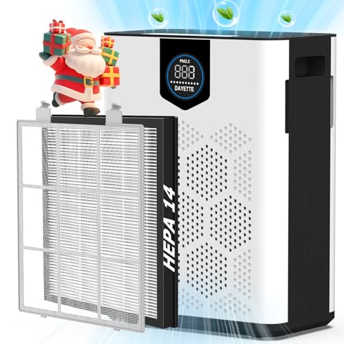 DAYETTE Air Purifiers for Home with H14 Hepa Filters, Air Purifiers for Home Large Room with Washable PreFilters Up to 3000 Ft², Double Air Intake, Air Quality Monitor, 22dB Sleep Mode for Bedroom