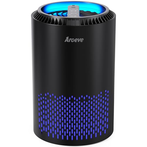 AROEVE Air Purifiers for Bedroom Home, Air Purifier Air Cleaner For Smoke Pollen Dander Hair Smell Portable Air Purifier with Sleep Mode Speed Control For Bedroom Office Living Room, MK01- Black