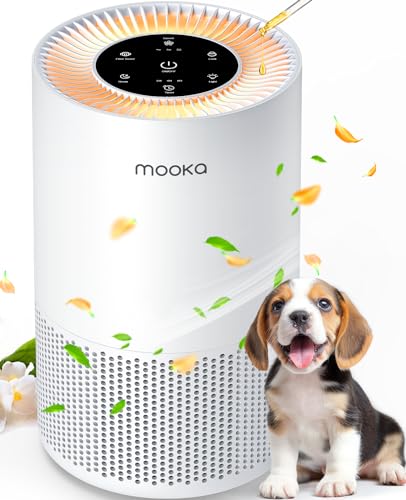 Air Purifiers for Home Large Rooms up to 1200ft², MOOKA H13 True HEPA Air Purifier for Bedroom Pets with Fragrance Sponge, Timer, Air Filter Cleaner for Smoke, Odor, Dander, Pollen (White)