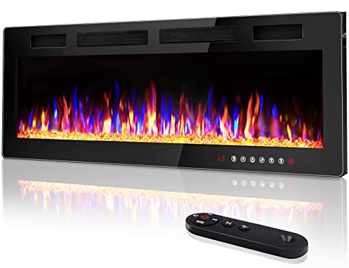 Vitesse 72 inch Ultra-Thin Electric Fireplace in-Wall Recessed and Wall Mounted Fireplace Heater,Linear Fireplace with Multicolor Flame,Timer,Low Noise,750/1500W,Touch Screen & Remote Control(72’’)