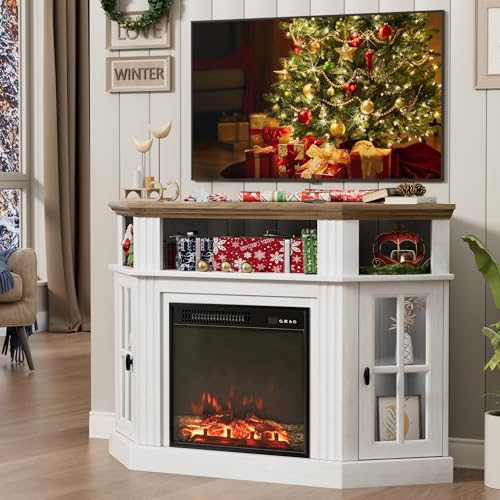 Flamaker Fireplace Corner TV Stand for TVs up to 55 Inch, Entertainment Center with 18