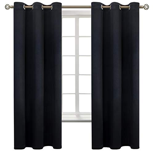 BGment Black Blackout Curtains for Bedroom 63 Inches Long, Black Out Room Darkening Light Blocking Thermal Insulated Grommet Window Drapes, Each Panel 42 Inch Wide