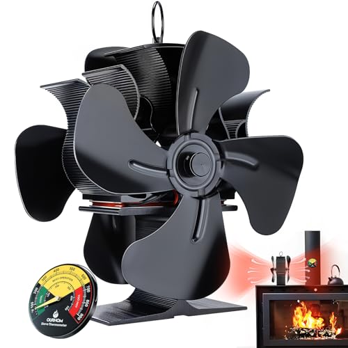 Wood Stove Fan, Double-sided Fireplace Fan Heat Powered, Two-sided 4 Blades Heat Activated Fan, Silent Motors, Heat Powered Stove Fan for Wood Burning Stove/Pellet/Log, Push Air Flow