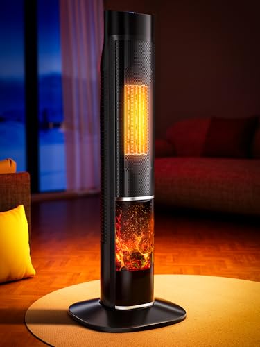 Uthfy 32IN Space Heater for Large Room,1500W Portable Electric Fireplace Heaters for Indoor Use,70° Oscillating PTC Ceramic Heater with 24 H Timer,Thermostat,Remote,Tower Heater for Office Bedroom