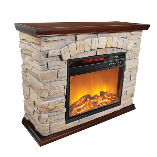 Lifesmart Infrared Faux Stone Fireplace, Fake Fireplace Heater with Mantel and Adjustable Settings for Living Room, Bedroom