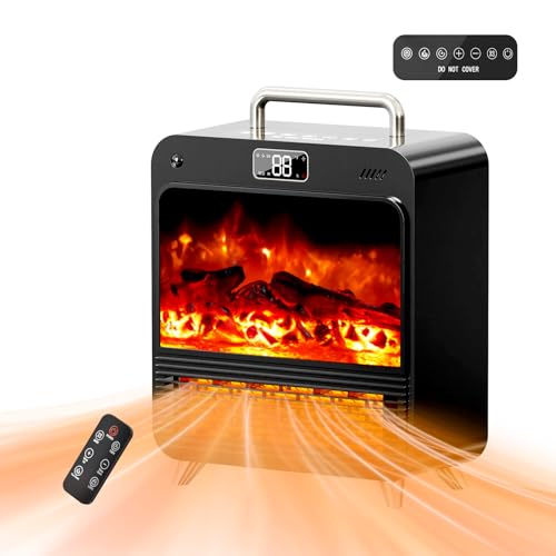 Feculs Electric Fireplace Heater, 3-IN-1 Portable Fireplace Heaters for Indoor Use, 750/1500W Space Heater Indoor, 3D Flame, 3 Modes Fan & 12 hours-Timer, Space Heater with Remote Timer