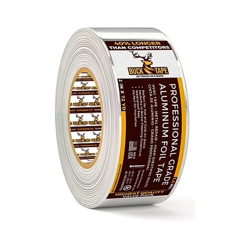 Buck Professional Grade Aluminum Foil Tape - 2 Inch x 216ft (72 yd) 3.6 Mil - Ideal for HVAC, Metal Repair & Insulation - Heat Resistant & Waterproof - Perfect for Sealing Ductwork & Vents