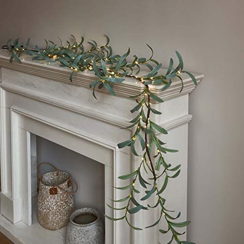 LITBLOOM Lighted Olive Garland Battery Operated with Timer 96 Fairy Lights 6FT, Artificial Greenery Twig Vine Lights for Christmas Spring Fireplace Mantle Decoration Indoor Outdoor