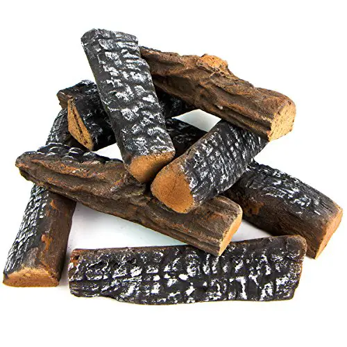 Barton 10-Pieces Ceramic Logs Set Gas Vented Fireplace Realistic Fire Log Stackable Logs Fire Place Fire Pit Insert Fireplace (10pcs) Wood Logs