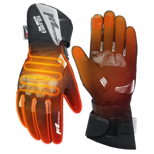 KEMIMOTO 2024 Version Heated Motorcycle Gloves for Men and Women with Hard Protective Shields, 7.4V 2500mAh Rechargeable Battery, Waterproof, Touchscreen Compatible, Lasts up to 8 Hours, XL Black