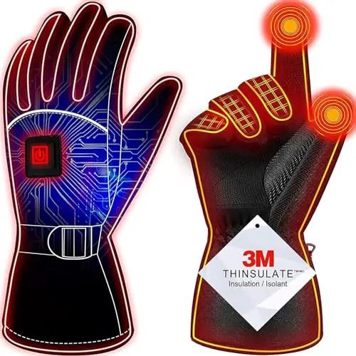 Heated Gloves for Men Women,【2024 Latest】 Rechargeable Electric Battery Heated Glove, Waterproof Ski Gloves Touchscreen Gloves for Cycling, Motorcycle, Snowboarding Outdoor Winter Sport