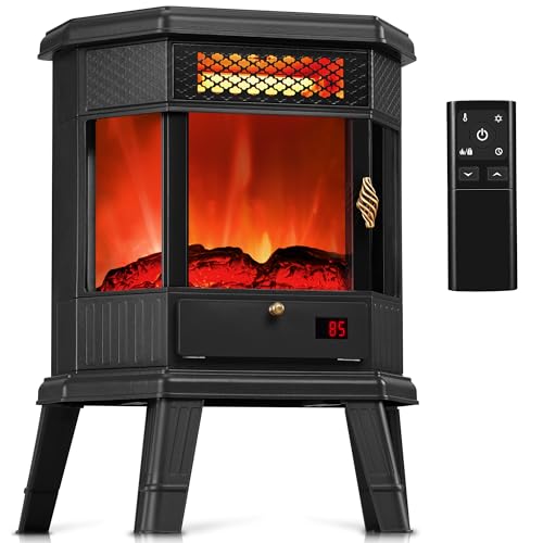 Electric Fireplace Heater 22 in Freestanding Fireplace Stove Infrared Fireplace RealSmart with 3D Flame Effect Remote Control, Timer, Overheating Protection Heater for Indoor Use Black