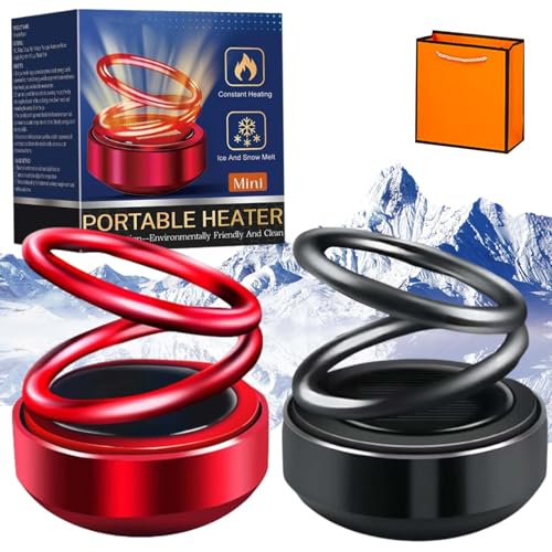 Portable Kinetic Molecular Heater, 2025 New Portable Kinetic Heater, Molecular Heater for Car, Solar Rotating Double Ring Suspension Car Ornament (Black+Red)