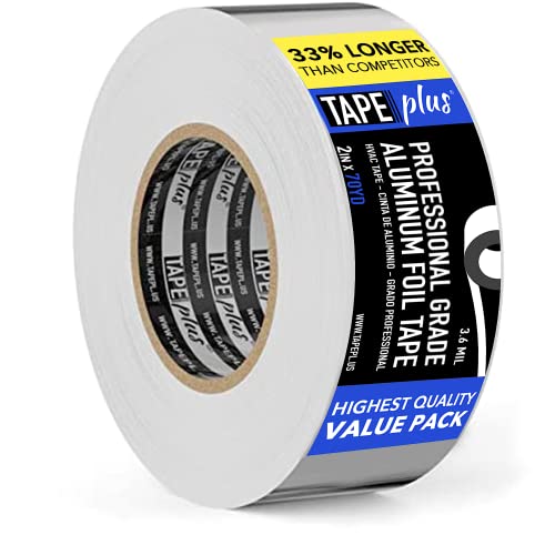 TapePlus Professional Grade Aluminum Foil Tape - 2 Inch by 210 Feet (70 Yards) 3.6 Mil - High Temperature Tape - Aluminum Tape for HVAC, Sealing & Patching, Hot & Cold Air Ducts, Metal Repair & More