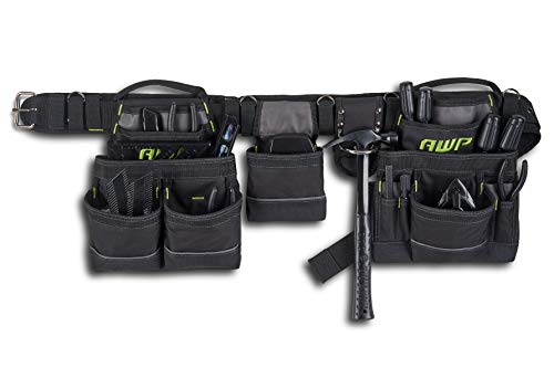 AWP Carpenter Tool Rig with Carry Handles, Premium Tool Belt, Air-Mesh Padded Belt Fits Waists Up to 50 Inches,Black