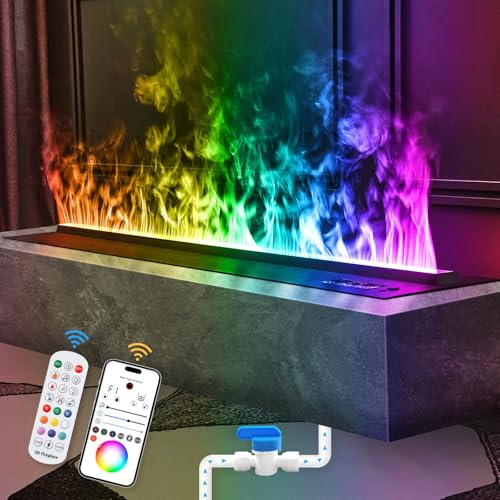 Electric Fireplace with APP Smart Control,Water Vapor Fireplace with Water Connection Direct,Fireplace with Multicolor Atomized Flame,with Remote Control,Size:31.5x7.87x8.27 in